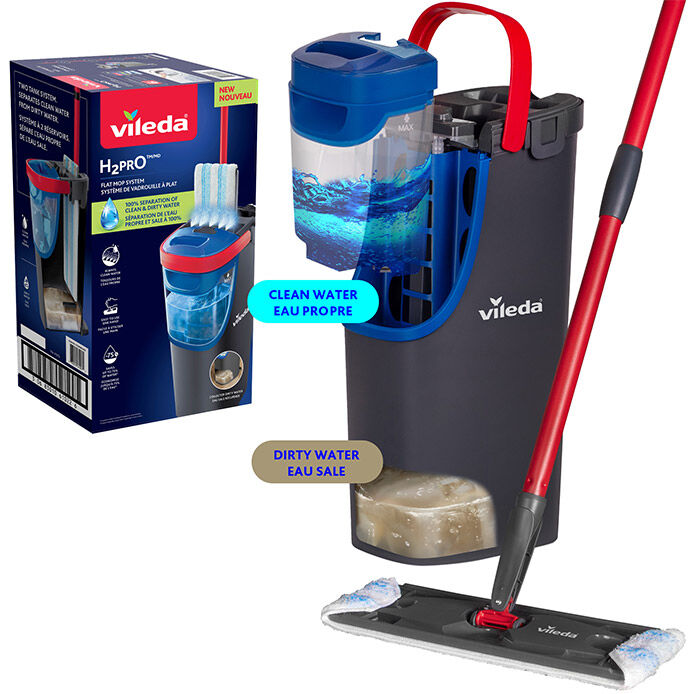 Vileda H2prO complete flat mop and dual-tank bucket set