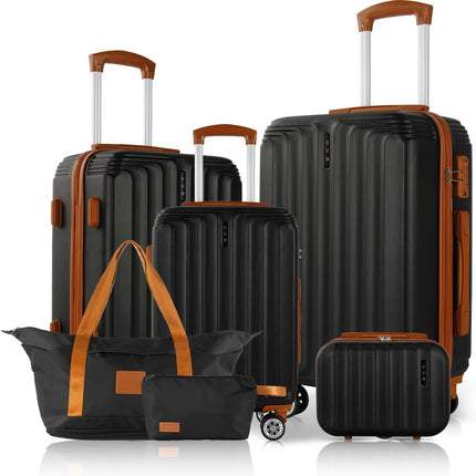 UUH 6-Piece Hardshell Luggage Set with TSA Locks — Black